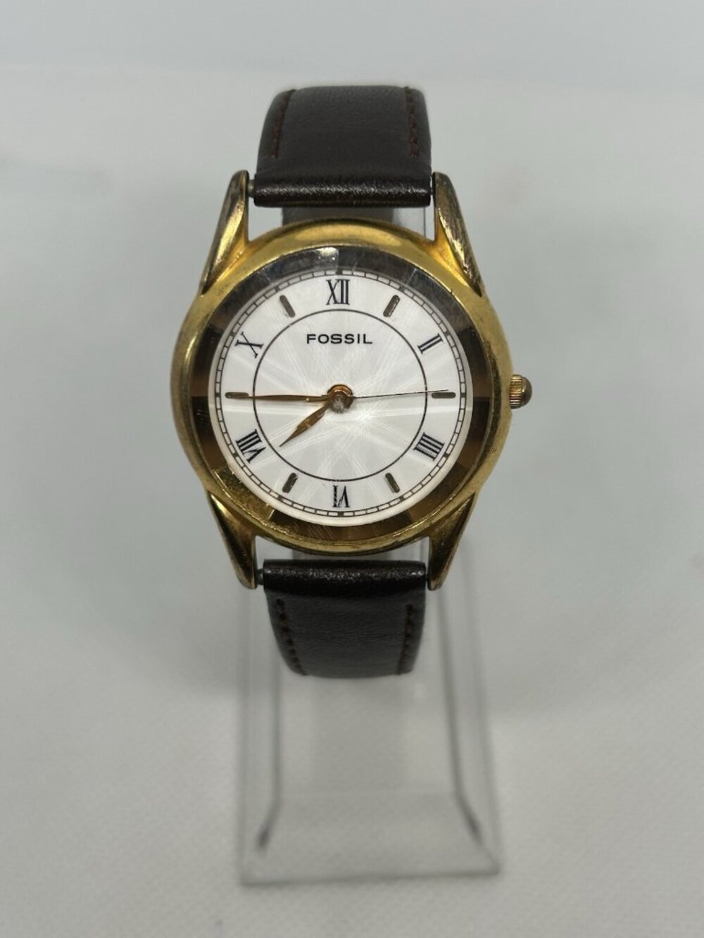 Vintage Fossil Gold-Tone Watch for Women and Her on Leather Strap